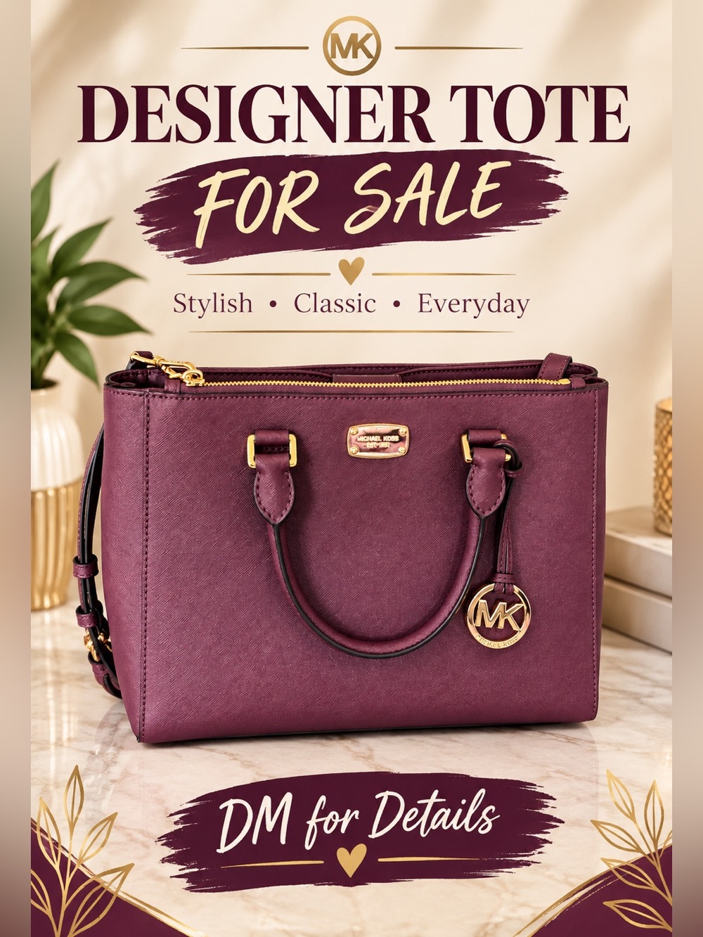 Michael Kors Metallic Saffiano Satchel with Gold Hardware